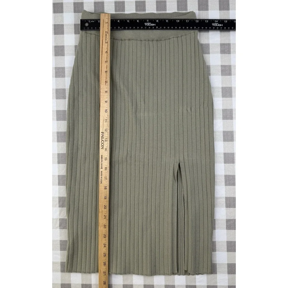 Abercrombie Fitch Rib Knit‎ Midi Skirt Olive Green Slit Medium